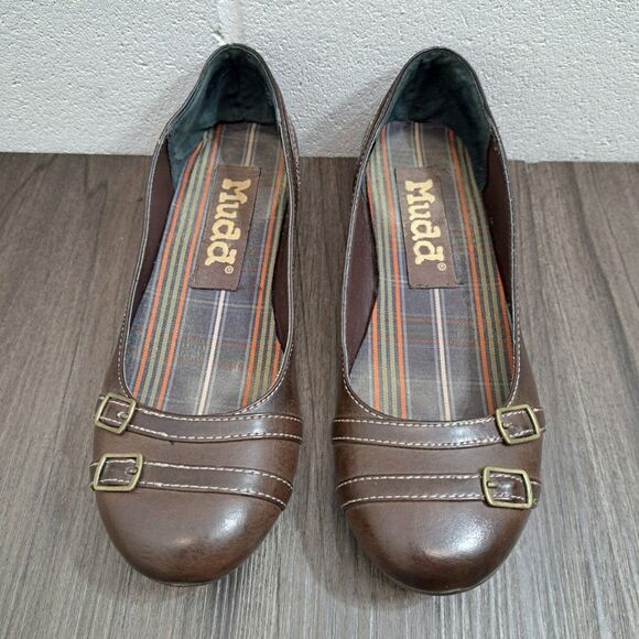 Vintage 90s Mudd Flats. Brown Slip Ons Shoes With Double Buckle Womens Size 6 M - Picture 1 of 7